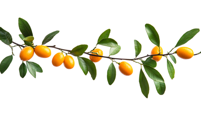 Fresh Kumquats on Branch Against White Background