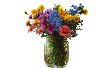 Vibrant summer wildflowers in mason jar a burst of color by window soft light