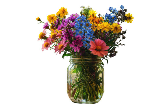 Vibrant summer wildflowers in mason jar a burst of color by window soft light - Powered by Adobe