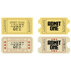 Vintage Admit One Ticket Set for Events