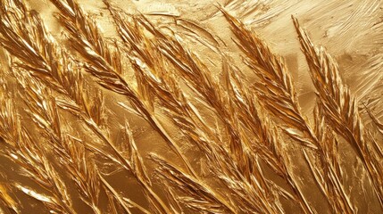A close-up of golden wheat-like plants against a textured golden background.