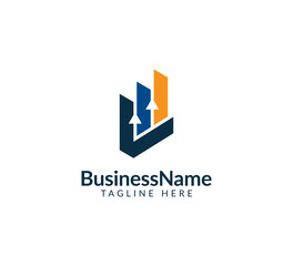 Modern logo mark with letter L and arrow icon bar candlestick for trading, investment, finance, statistic, accounting or marketing business