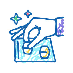 gamer putting lotto barrels on card numbers icon doodle illustration