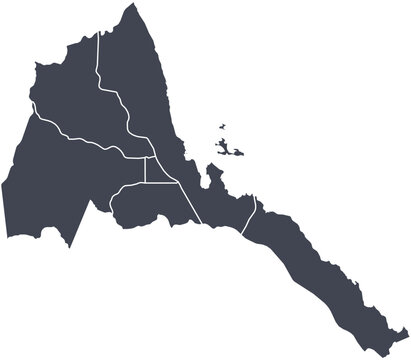
Vector map of Eritrea showing all regions with clearly defined borders and country outline. Dark color scheme with white contours. Perfect for educational, infographic, and professional use.