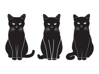 Set of cat outline vector silhouette