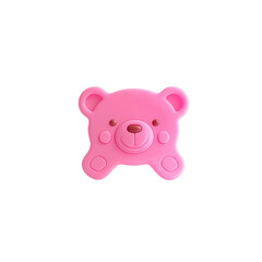 Pink Silicone Baby Teether in the Shape of a Bear