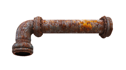 Broken Rusted Water Pipe Protruding from Wall Isolated
