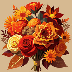 A vibrant bouquet of flowers displayed against a rich brown background.