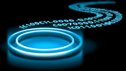 made of code leading toward a glowing central hub of intent