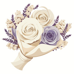 A bouquet featuring white and lavender roses arranged elegantly.