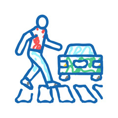 human crossing road on crosswalk icon doodle illustration