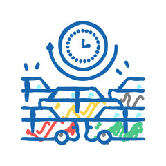 waiting time in traffic jam icon doodle illustration