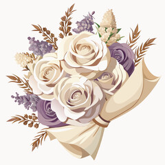 A bouquet featuring white and lavender roses arranged elegantly.