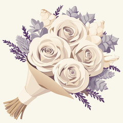 A bouquet featuring white and lavender roses arranged elegantly.
