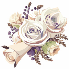 A bouquet featuring white and lavender roses arranged elegantly.