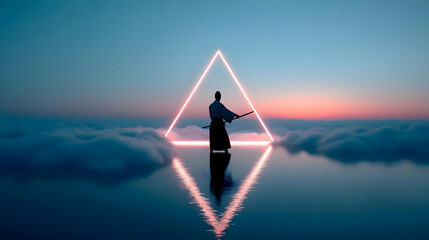 aiming a plasma arrow at a floating triangular goal