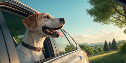 Exciting pet adventure scenic highway dog journey nature side view freedom and joy