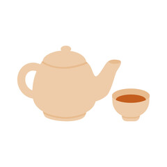 Simple Teapot and Teacup in Cozy Beverage Composition for Tea Time Concept