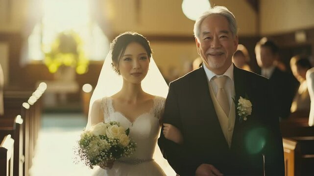 花嫁と父が歩む温かな結婚式のバージンロード