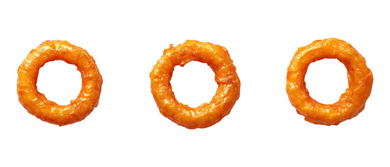 Pack of Onion Rings in Five Different Poses Against Transparent Background for Food Branding, Fast Food Promotion, or Snack Design Projects