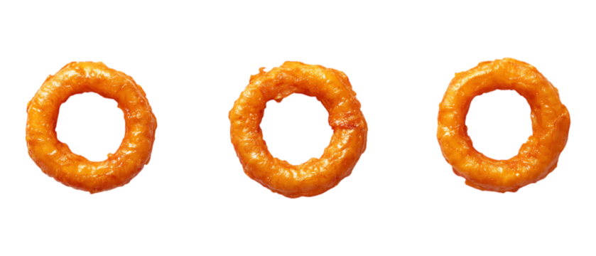 Pack of Onion Rings in Five Different Poses Against Transparent Background for Food Branding, Fast Food Promotion, or Snack Design Projects