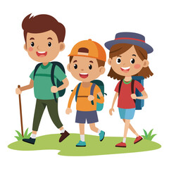 Kids on family hiking trip on white background vector illustration