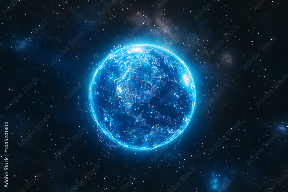 Canvas Prints planet earth in space , binary code technology , glowing sphere on black background