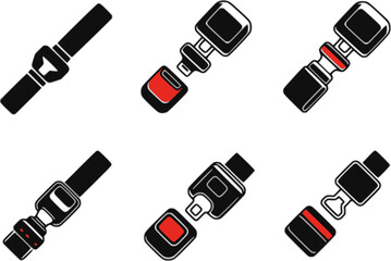 Seat belt in car icon. vector set silhouette
