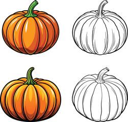 Set of Pumpkin Line Art Vector Autumn Design