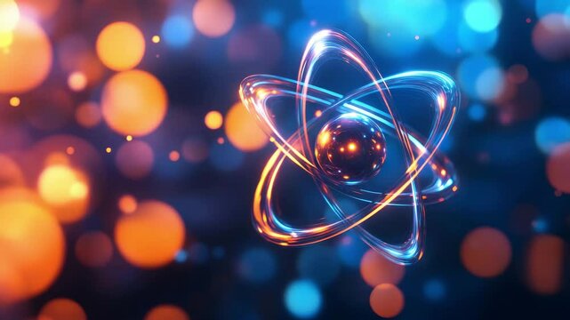 Abstract Atom Model Glowing Neon Orbitals Science Technology Energy Concept