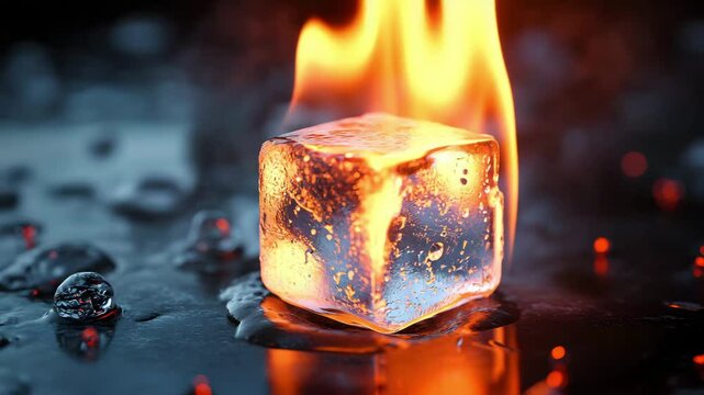 Fiery Ice Cube Abstract A Stunning Visual of a Burning Ice Cube in Water