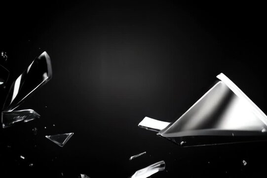 Abstract minimalistic screensaver of broken glass on a black background.