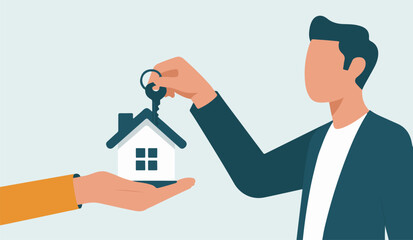Real Estate agent giving a house key vector illustration