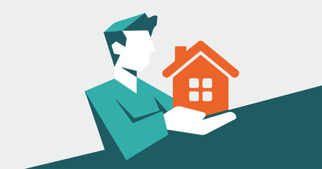 Real estate agent vector illustration holding a house model