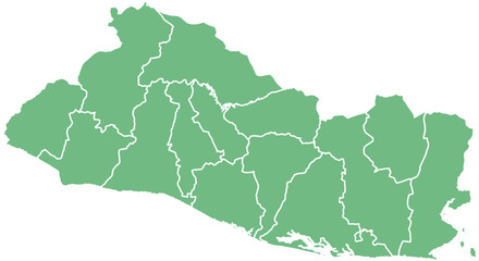Fototapeta premium Vector map of El Salvador showing all regions with clearly defined borders and country outline. Green color scheme with white contours. Perfect for educational, infographic, and professional use.