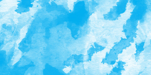 soft sky blue color watercolor background with watercolor stains, grunge Light blue background with watercolor, watercolor scraped grungy paper texture, Blue sky is surrounding with tiny clouds.