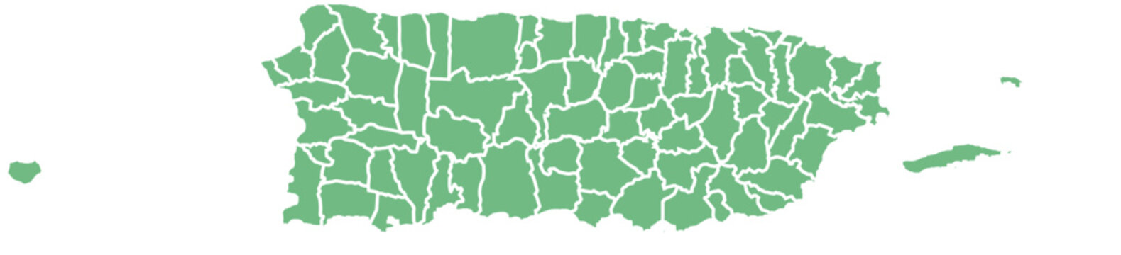 Vector map of Puerto Rico with clearly defined island borders and country outline. Green color scheme with white contours. Perfect for educational, infographic, and professional use.