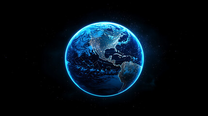 planet earth in space , binary code technology , glowing sphere on black background	
