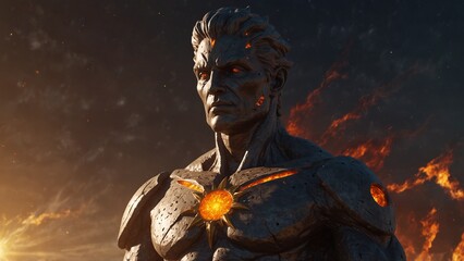 A statue of Galaxes, the solar arbiter, arms crossed over his chest, his forehead radiating the blazing sigil of the sun