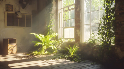 Obraz premium 19th century lost place old factory plants growing