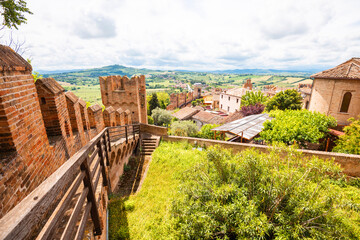 View of the castle in the historic town of Gradara in Italy. Tourist destination in Italy.
