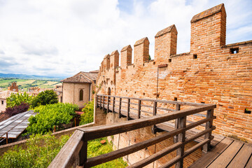 View of the castle in the historic town of Gradara in Italy. Tourist destination in Italy.