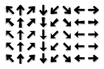 Arrow icon set with shadow. Collection different arrows sign. Arrow vector set.