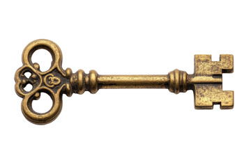 Antique Brass Skeleton Key Vintage Ornate Detailed Design Image Old Gold Lock Metal Retro Brown on transparent background