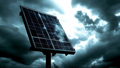 Obraz premium Solar panel under cloudy sky