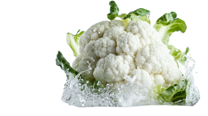 Fresh Cauliflower Splashing with Clear Water in the Air Isolated