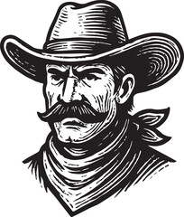 cowboy head mustache vector illustration