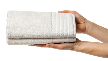 hands holding a towel isolated on white
