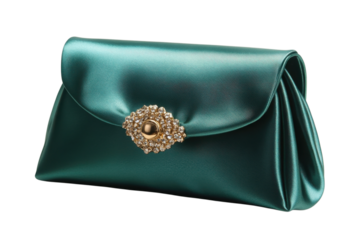 Elegant Teal Satin Clutch Bag Diamond Jewel Clasp Luxury Fashion Accessory Rich Gold Green Women on transparent background