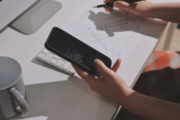 Expert woman asian female people review data number costing managerial account prepare monthly...
